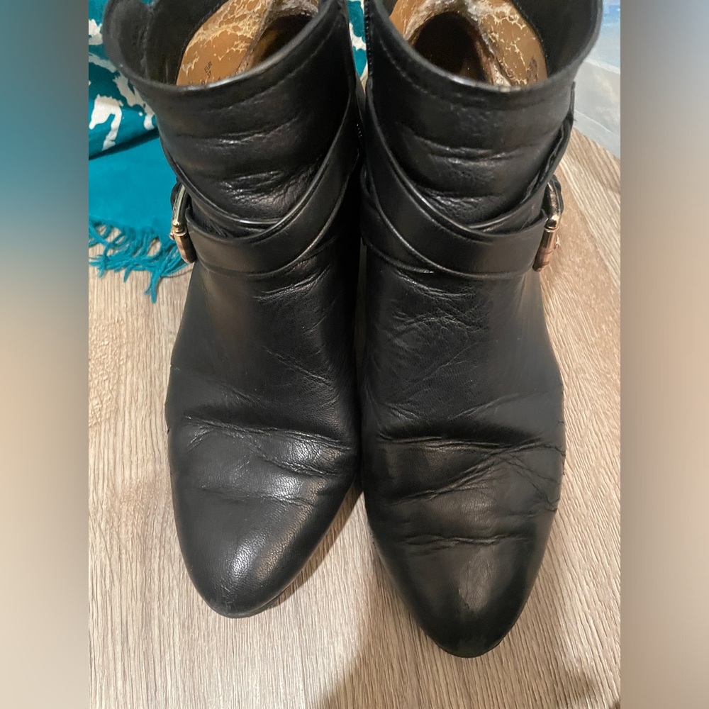 COACH-Black Leather Ankle Booties with gold Coach logo - Picture 2 of 7
